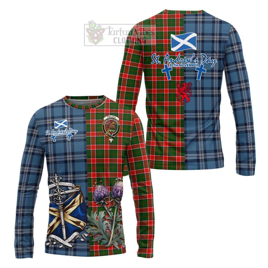 Pollock Tartan Long Sleeve T-Shirt Happy St. Andrew's Day Half Tartan Style Unisex - Tartan Vibes Clothing