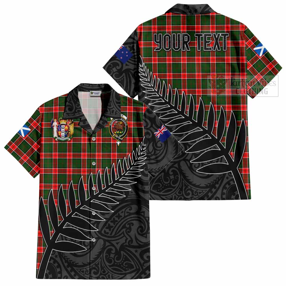Tartan Vibes Clothing Pollock Crest Tartan Short Sleeve Button Shirt with New Zealand Silver Fern Half Style