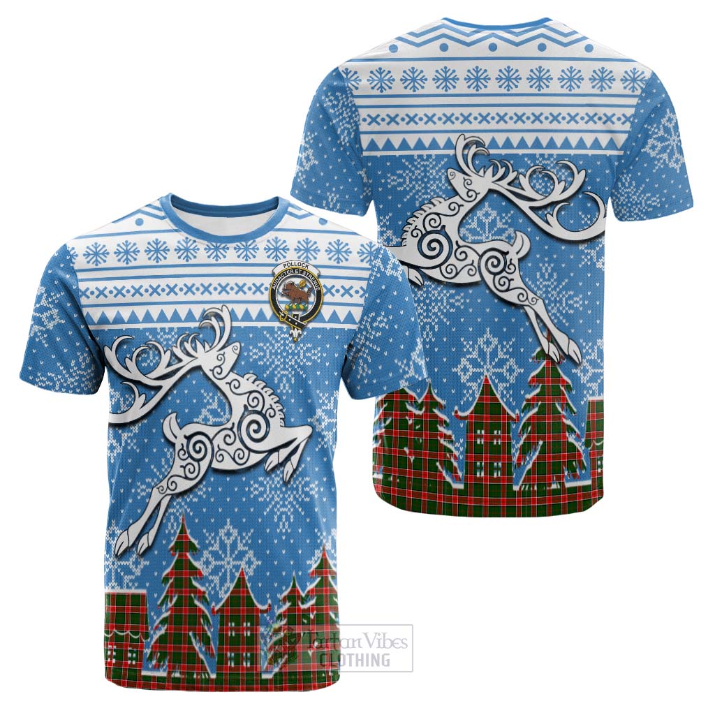 Pollock Clan Christmas Cotton T-shirt Celtic Reindeer Style Kid's Shirt - Tartan Vibes Clothing