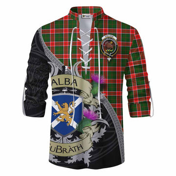 Pollock Tartan Family Crest Ghillie Kilt Shirt Lion Rampant Royal Thistle Shield Celtic Inspired Men - Tartan Vibes Clothing