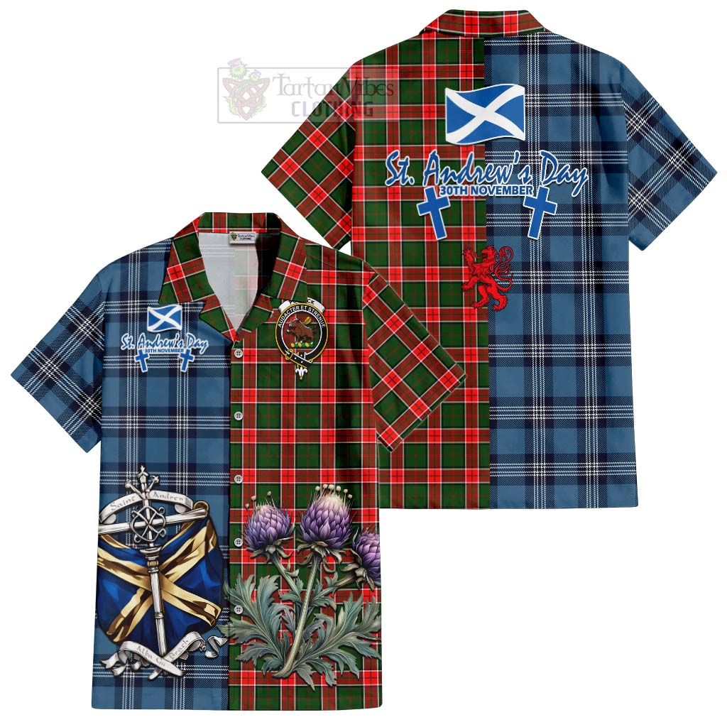 Pollock Tartan Hawaiian Shirt Happy St. Andrew's Day Half Tartan Style Kid - Tartan Vibes Clothing