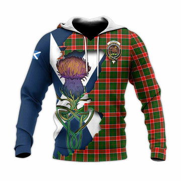 Tartan Vibes Clothing Pollock Tartan Family Crest Knitted Hoodie Scottish Thistle Celtic Inspired