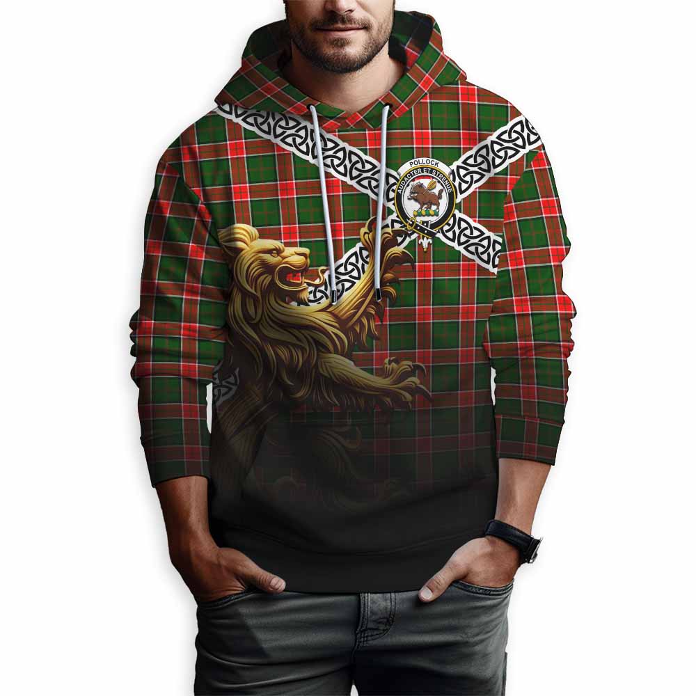 Pollock Crest Tartan Hoodie with Golden Lion Emblem Celtic Style Pullover Hoodie - Tartan Vibes Clothing