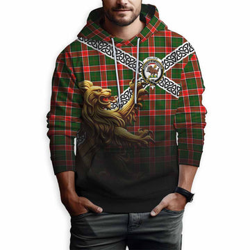 Tartan Vibes Clothing Pollock Crest Tartan Hoodie with Golden Lion Emblem Celtic Style