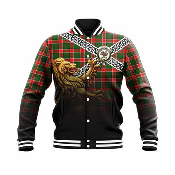 Tartan Vibes Clothing Pollock Crest Tartan Baseball Jacket with Golden Lion Emblem Celtic Style
