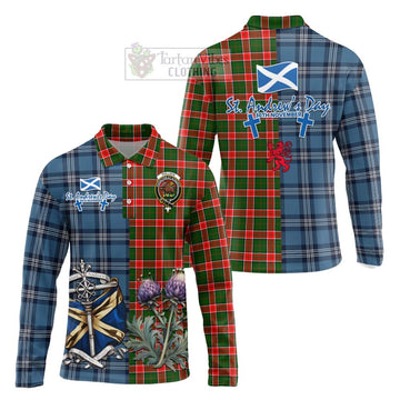 Pollock Tartan Long Sleeve Polo Shirt Happy St. Andrew's Day Half Tartan Style Unisex - Tartan Vibes Clothing