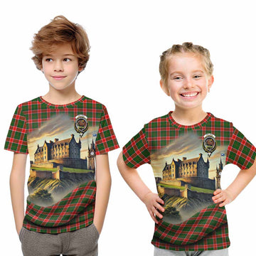 Pollock Tartan Family Crest Kid T-Shirt with Scottish Ancient Castle Style Youth XL Size14 - Tartan Vibes Clothing