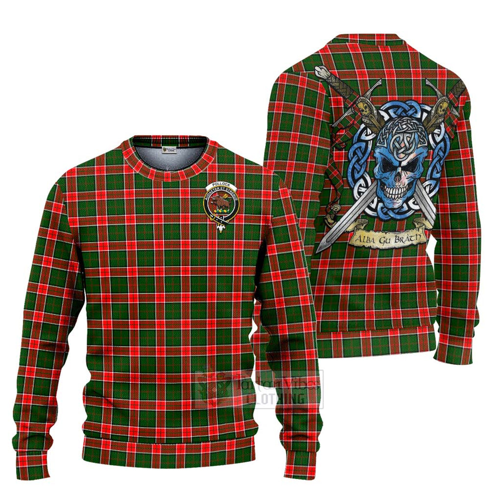Pollock Tartan Ugly Sweater with Family Crest Celtic Skull Style Unisex - Tartan Vibes Clothing