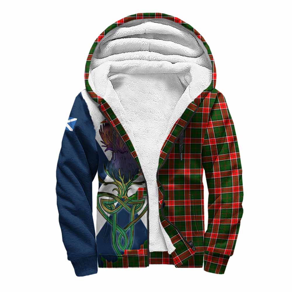 Tartan Vibes Clothing Pollock Tartan Family Crest Sherpa Hoodie Scottish Thistle Celtic Inspired