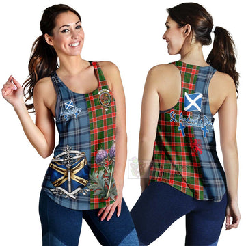 Pollock Tartan Women's Racerback Tanks Happy St. Andrew's Day Half Tartan Style 4XL - Tartan Vibes Clothing