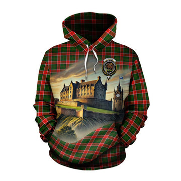 Pollock Tartan Family Crest Cotton Hoodie with Scottish Ancient Castle Style Pullover Hoodie XS - Tartan Vibes Clothing