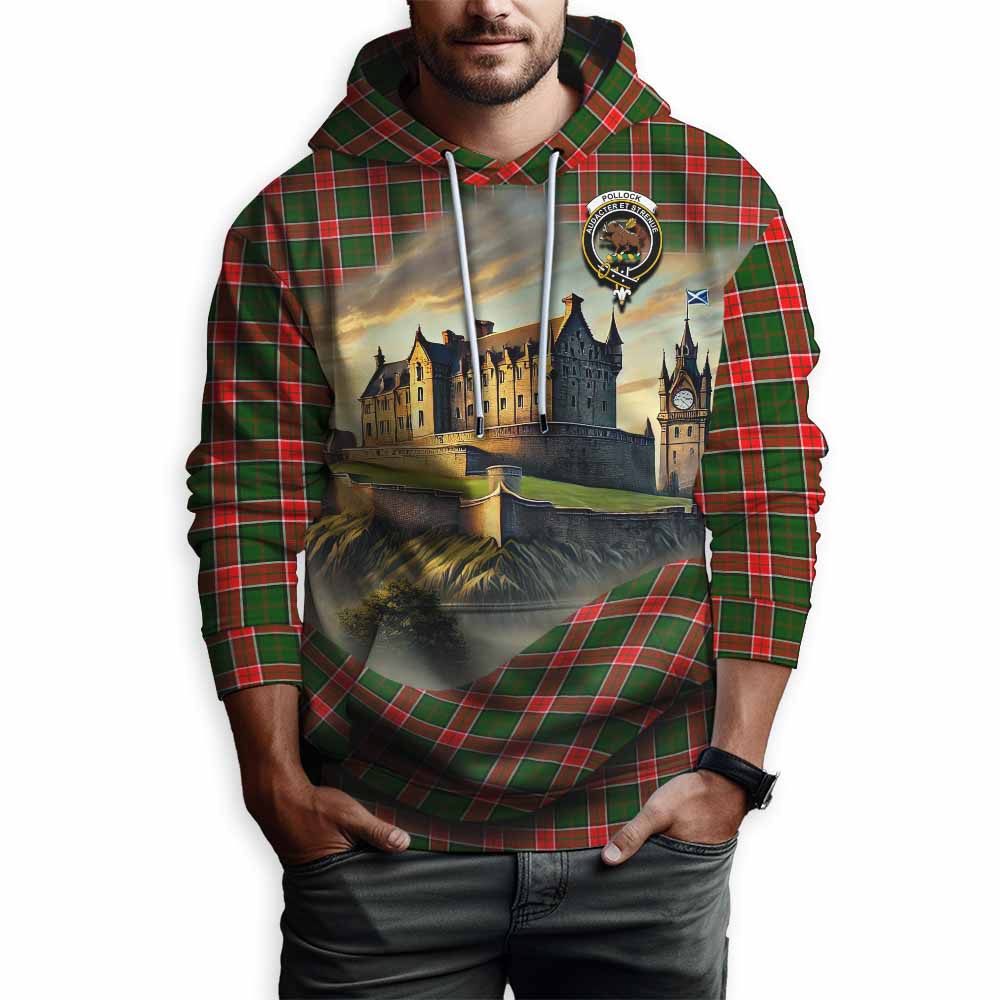 Pollock Tartan Family Crest Hoodie with Scottish Ancient Castle Style Pullover Hoodie - Tartan Vibes Clothing