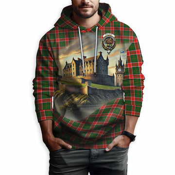 Pollock Tartan Family Crest Hoodie with Scottish Ancient Castle Style Pullover Hoodie - Tartan Vibes Clothing
