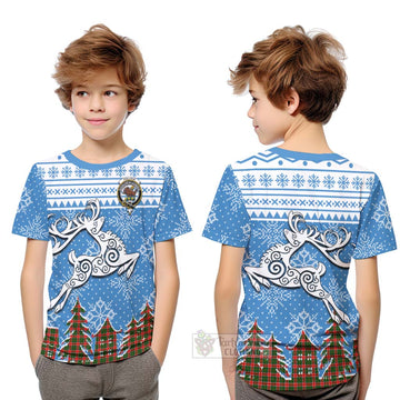 Tartan Vibes Clothing Pollock Clan Christmas Kid T-Shirt Celtic Reindeer Style