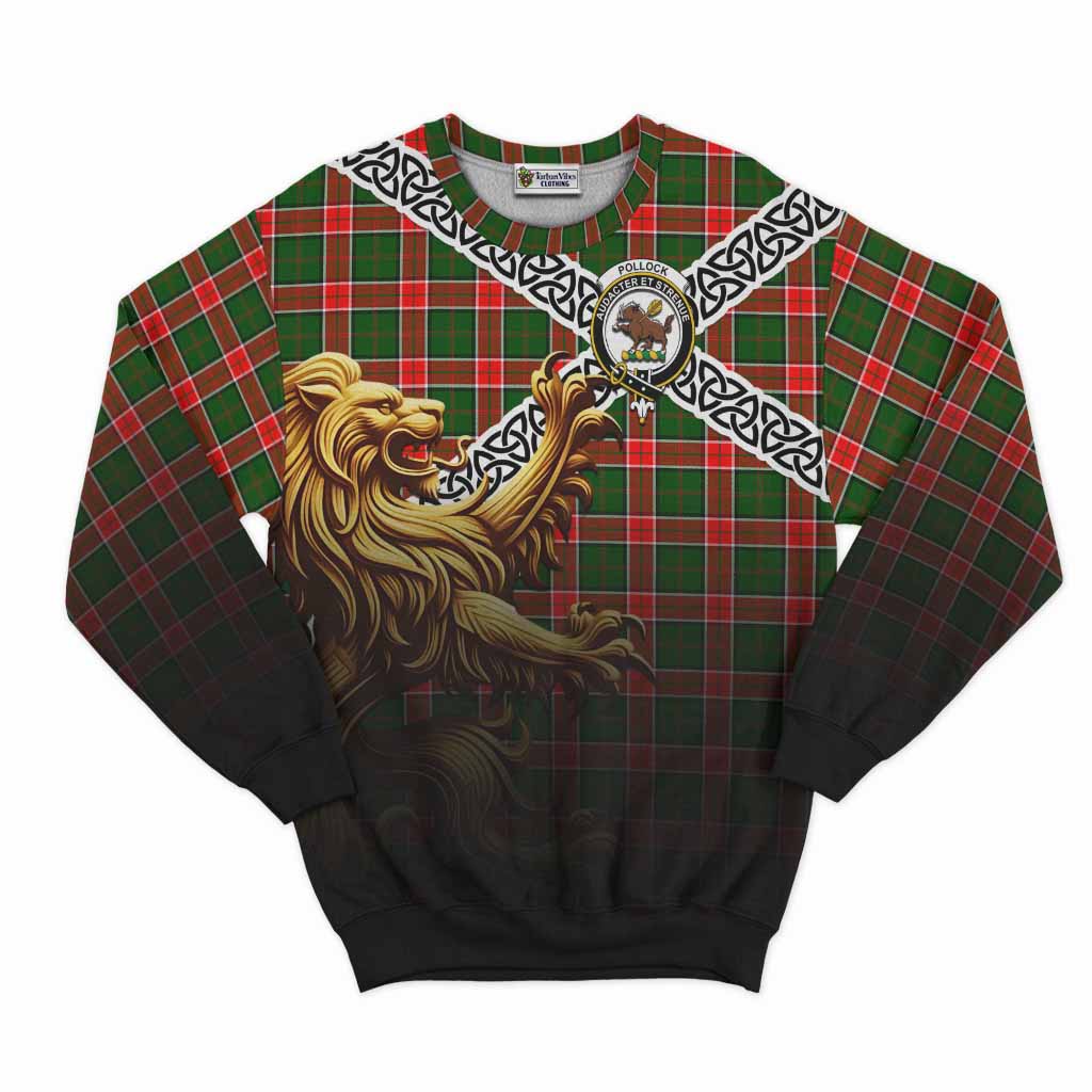 Pollock Crest Tartan Sweatshirt with Golden Lion Emblem Celtic Style Unisex - Tartan Vibes Clothing