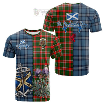 Tartan Vibes Clothing Pollock Tartan Cotton T-shirt Happy St. Andrew's Day Half Tartan Style