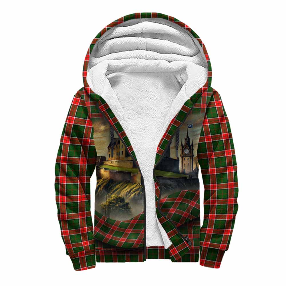 Pollock Tartan Family Crest Sherpa Hoodie with Scottish Ancient Castle Style Unisex S - Tartan Vibes Clothing