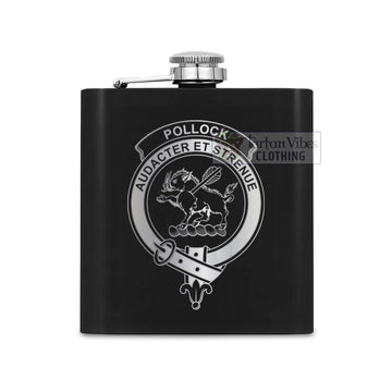 Pollock Crest Hip Flask Set 7oz Black Stainless Steel with A Gift Box One Size 7oz - 2D-tartanvibesclothing