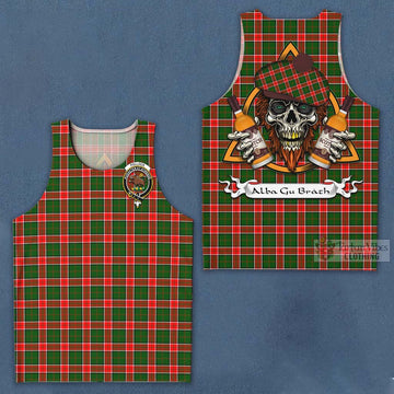 Pollock Tartan Men's Tank Top with Family Crest and Bearded Skull Holding Bottles of Whiskey Men - Tartan Vibes Clothing