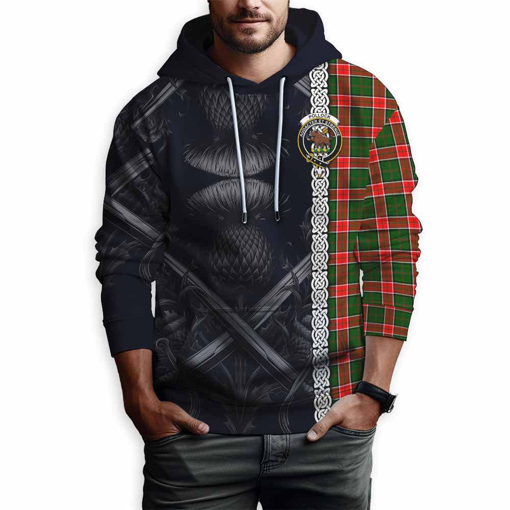 Pollock Tartan Hoodie with Family Crest Cross Sword Thistle Celtic Vibes Pullover Hoodie - Tartan Vibes Clothing