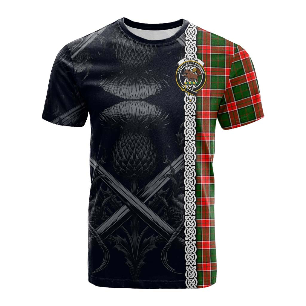 Pollock Tartan Cotton T-shirt with Family Crest Cross Sword Thistle Celtic Vibes Kid's Shirt - Tartan Vibes Clothing