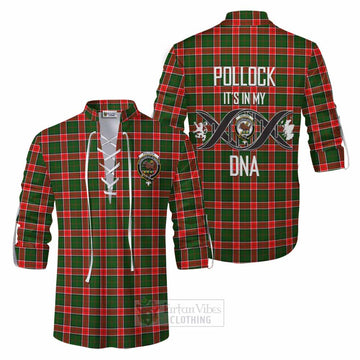 Pollock Tartan Ghillie Kilt Shirt with Family Crest DNA In Me Style Men - Tartan Vibes Clothing