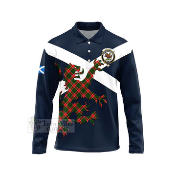 Pollock Tartan Lion Rampant Long Sleeve Polo Shirt Proudly Display Your Heritage with Alba Gu Brath and Clan Name Unisex - Tartan Vibes Clothing