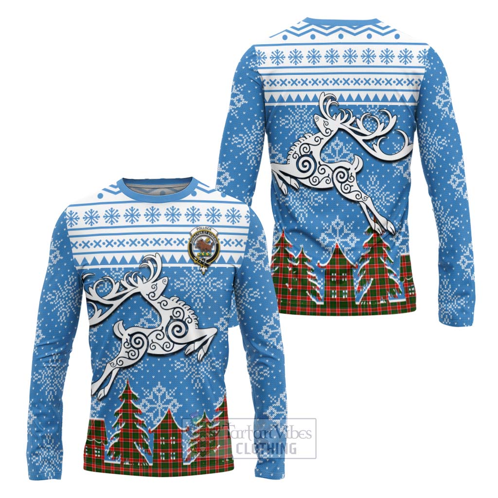 Pollock Clan Christmas Long Sleeve T-Shirt Celtic Reindeer Style Unisex - Tartan Vibes Clothing