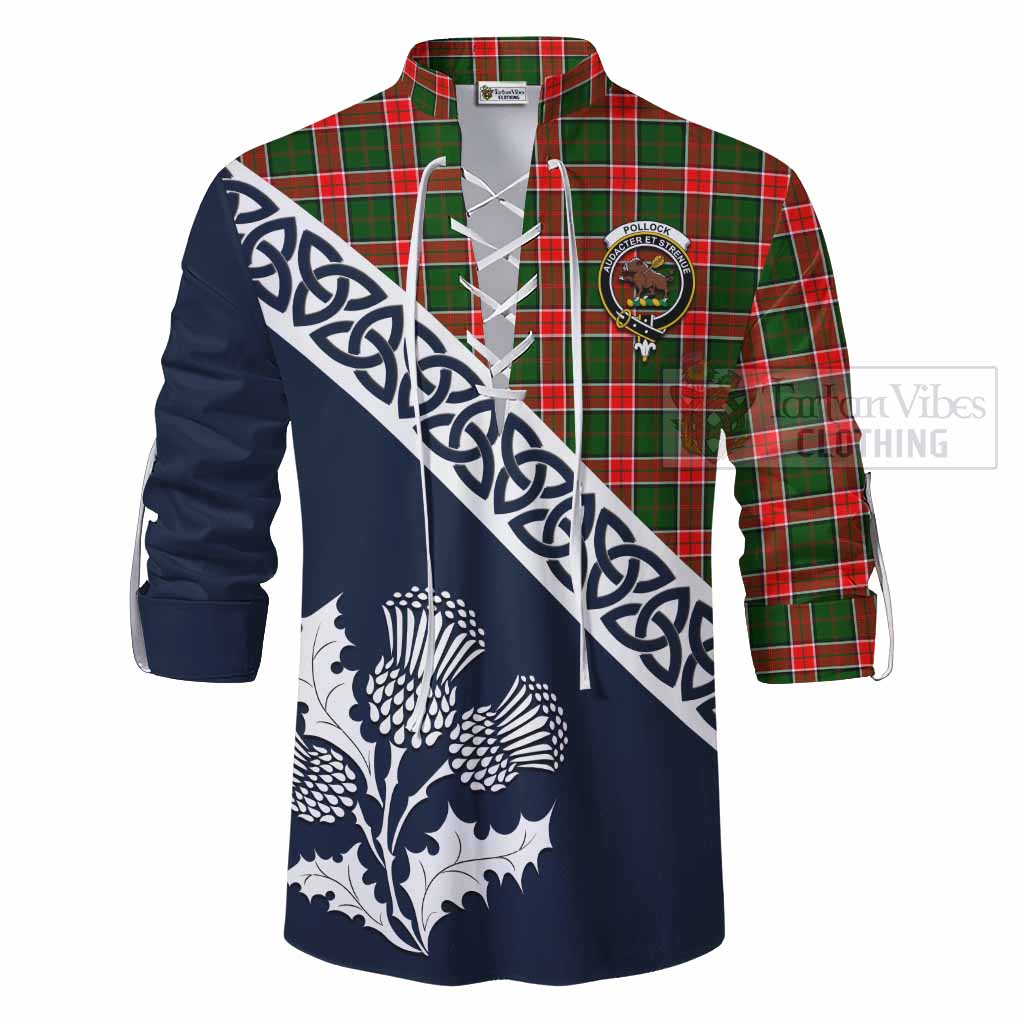 Pollock Tartan Ghillie Kilt Shirt Featuring Thistle and Scotland Map - Tartan Vibes Clothing