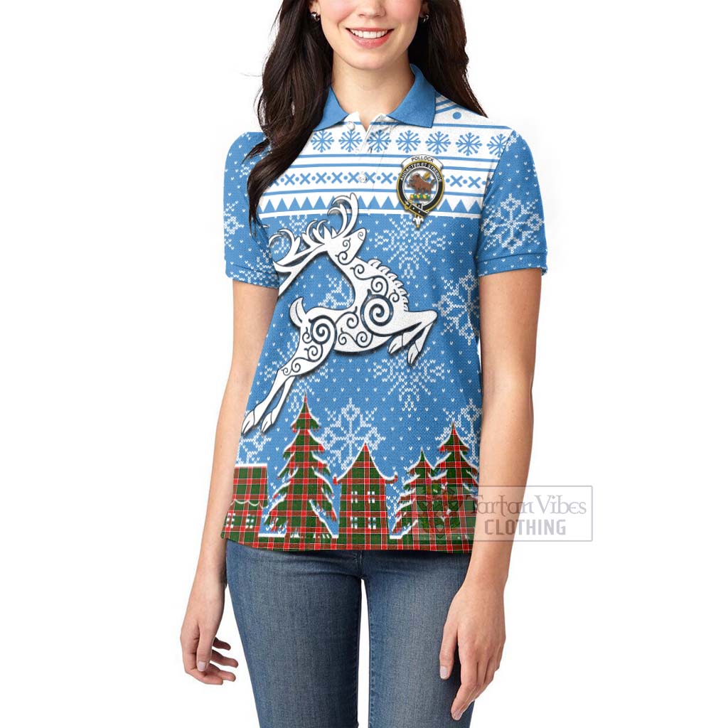 Pollock Clan Christmas Women's Polo Shirt Celtic Reindeer Style - Tartan Vibes Clothing