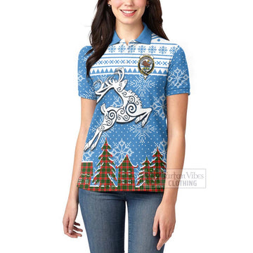 Tartan Vibes Clothing Pollock Clan Christmas Women's Polo Shirt Celtic Reindeer Style