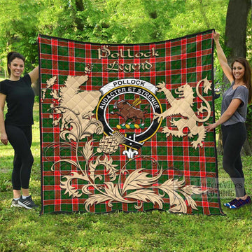 Tartan Vibes Clothing Pollock Tartan Quilt with Family Crest and Scottish Symbol Style