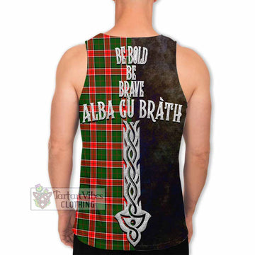Tartan Vibes Clothing Pollock Tartan Family Crest Men's Tank Top Alba Gu Brath Be Brave Lion Ancient Style