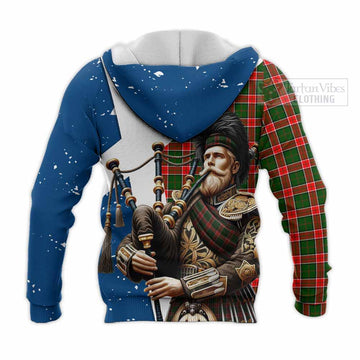 Pollock Tartan Knitted Hoodie with Family Crest Scottish Bagpiper Vibes - Tartan Vibes Clothing