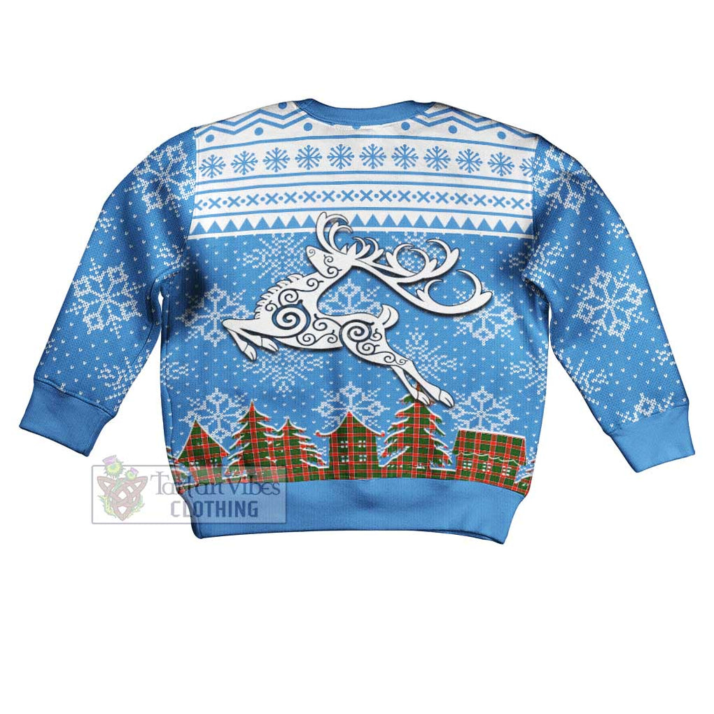 Pollock Clan Christmas Kid Ugly Sweater with Tartan and Celtic Reindeer Style - Tartan Vibes Clothing