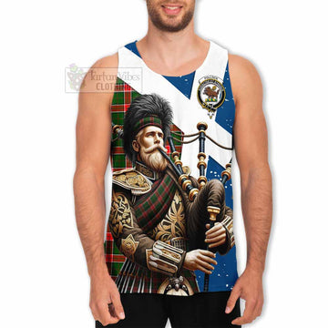 Pollock Tartan Men's Tank Top with Family Crest Scottish Bagpiper Vibes - Tartan Vibes Clothing
