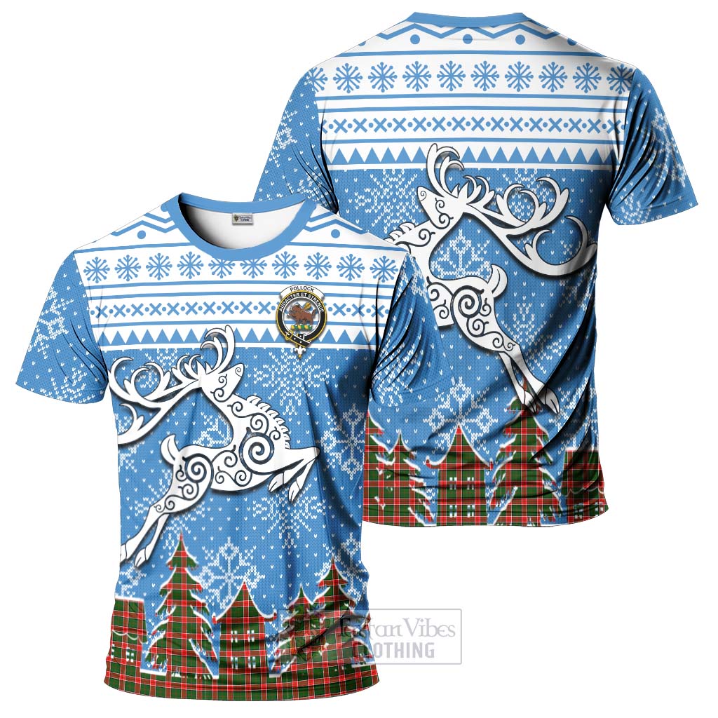 Pollock Clan Christmas T-Shirt Celtic Reindeer Style - Tartan Vibes Clothing