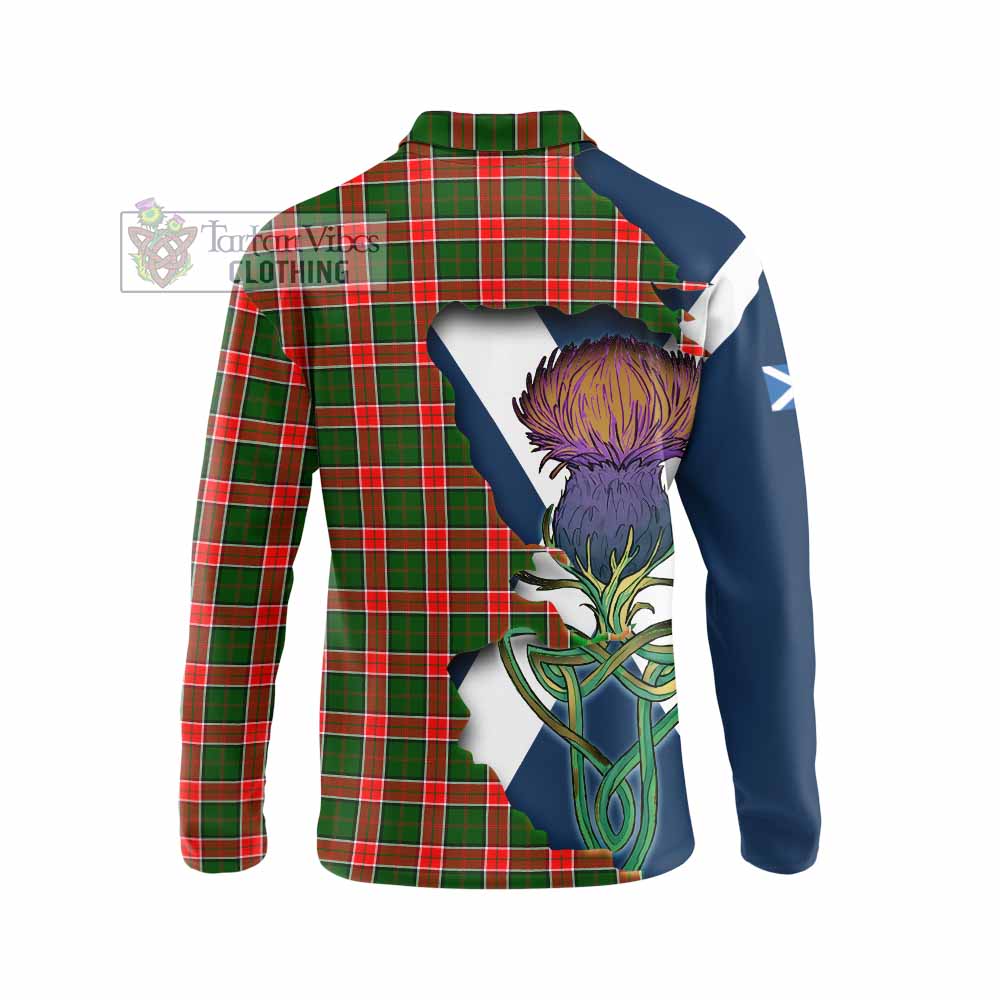 Tartan Vibes Clothing Pollock Tartan Family Crest Long Sleeve Polo Shirt Scottish Thistle Celtic Inspired