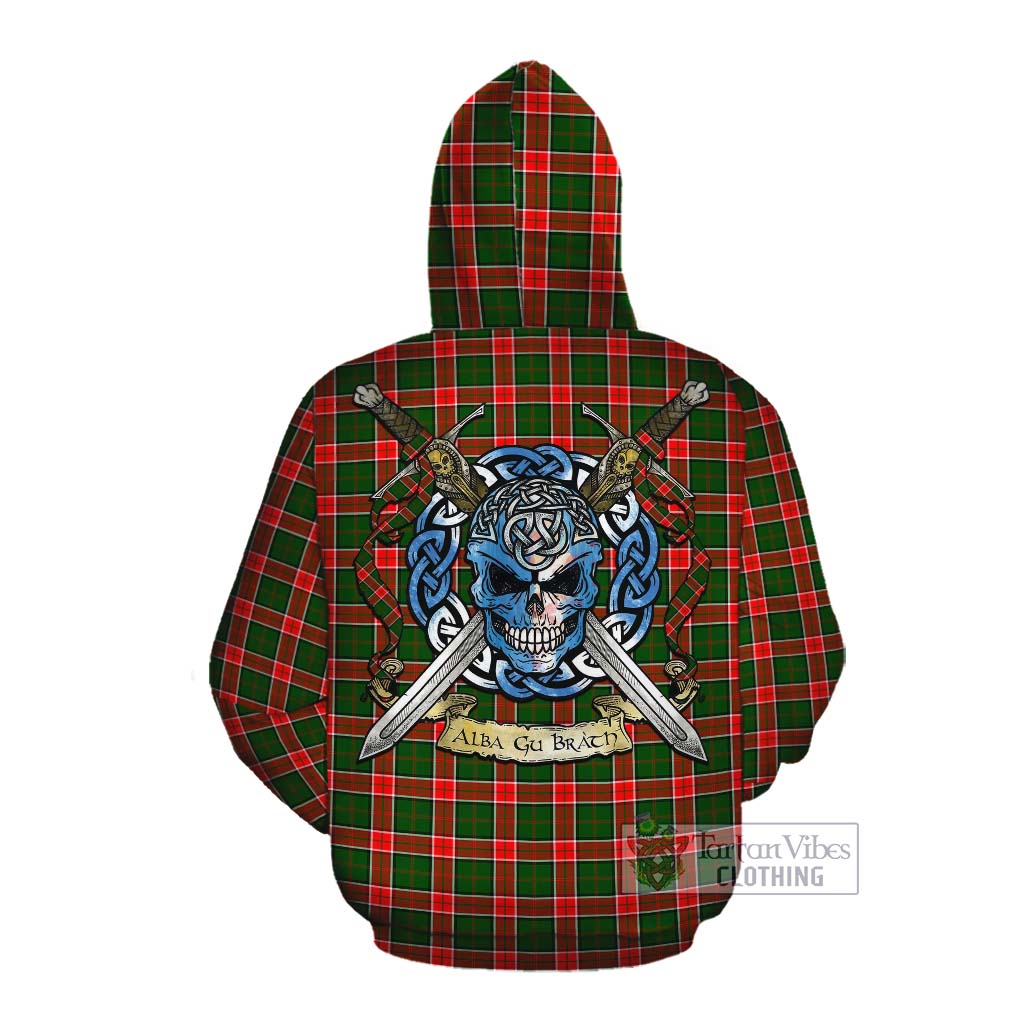 Pollock Tartan Cotton Hoodie with Family Crest Celtic Skull Style Pullover Hoodie - Tartan Vibes Clothing