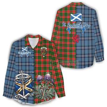 Pollock Tartan Women's Casual Shirt Happy St. Andrew's Day Half Tartan Style - Tartan Vibes Clothing