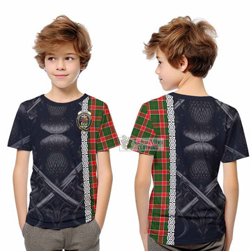 Pollock Tartan Kid T-Shirt with Family Crest Cross Sword Thistle Celtic Vibes - Tartan Vibes Clothing