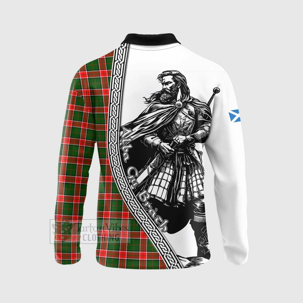 Pollock Tartan Clan Crest Long Sleeve Polo Shirt with Highlander Warrior Celtic Style - Tartan Vibes Clothing