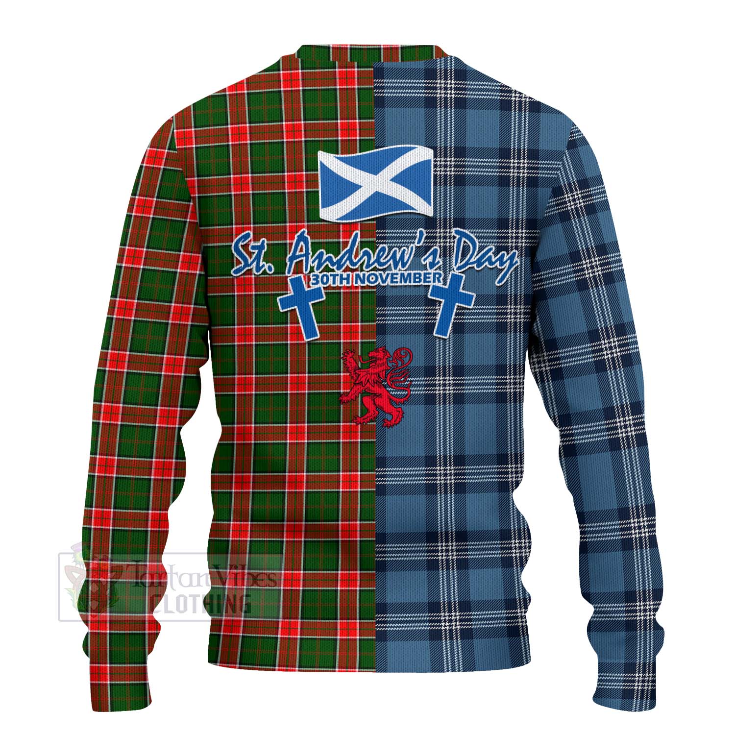 Pollock Tartan Knitted Sweater Happy St. Andrew's Day Half Tartan Style - Tartan Vibes Clothing