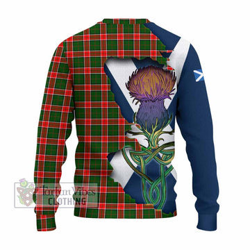 Tartan Vibes Clothing Pollock Tartan Family Crest Knitted Sweater Scottish Thistle Celtic Inspired