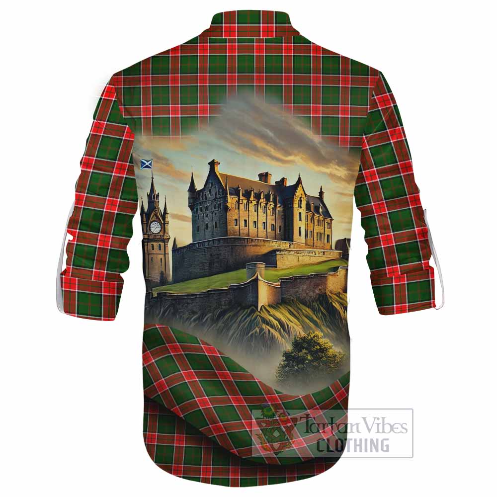 Pollock Tartan Family Crest Ghillie Kilt Shirt with Scottish Ancient Castle Style - Tartan Vibes Clothing