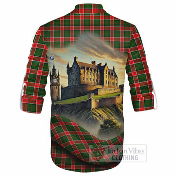 Pollock Tartan Family Crest Ghillie Kilt Shirt with Scottish Ancient Castle Style - Tartan Vibes Clothing