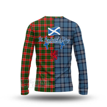 Pollock Tartan Long Sleeve T-Shirt Happy St. Andrew's Day Half Tartan Style - Tartan Vibes Clothing