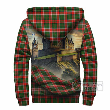 Pollock Tartan Family Crest Sherpa Hoodie with Scottish Ancient Castle Style - Tartan Vibes Clothing