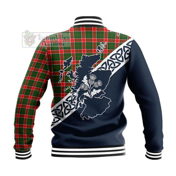 Pollock Tartan Baseball Jacket Featuring Thistle and Scotland Map - Tartan Vibes Clothing