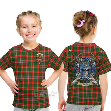 Pollock Tartan Kid T-Shirt with Family Crest Celtic Skull Style - Tartan Vibes Clothing